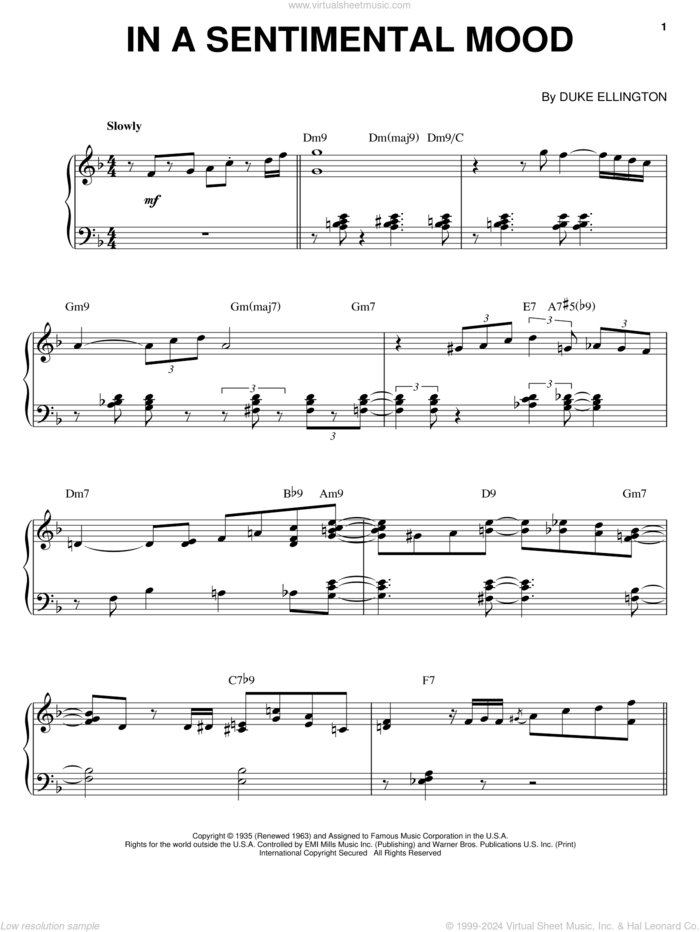 In A Sentimental Mood (arr. Bill Boyd) sheet music for piano solo by Bill Evans, Duke Ellington, Irving Mills and Manny Kurtz, intermediate skill level