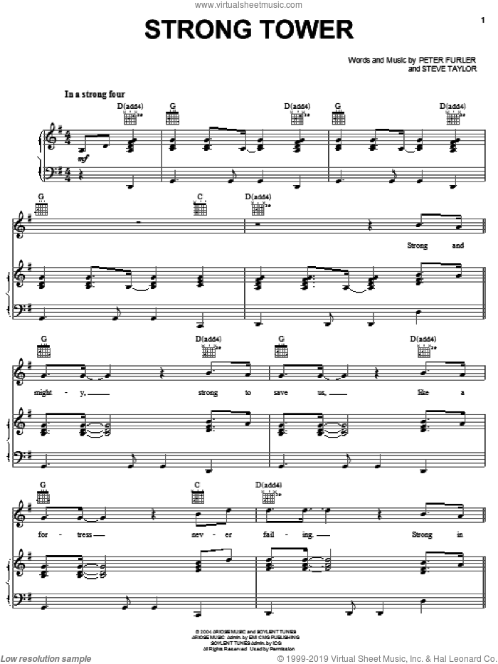 Strong Tower sheet music for voice, piano or guitar by Newsboys, Peter Furler and Steve Taylor, intermediate skill level