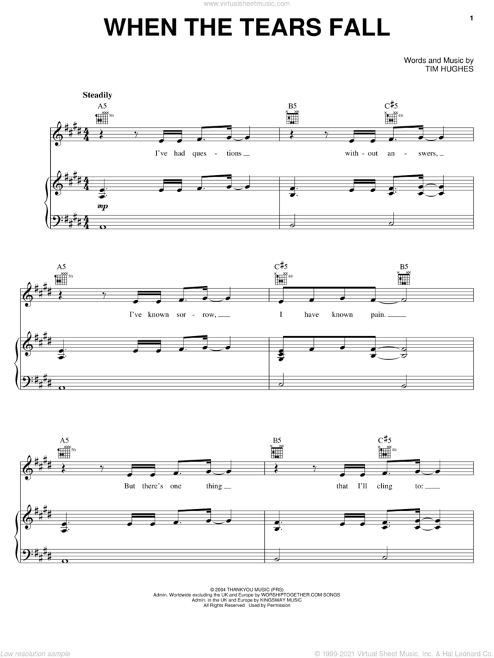 When The Tears Fall sheet music for voice, piano or guitar by Newsboys and Tim Hughes, intermediate skill level