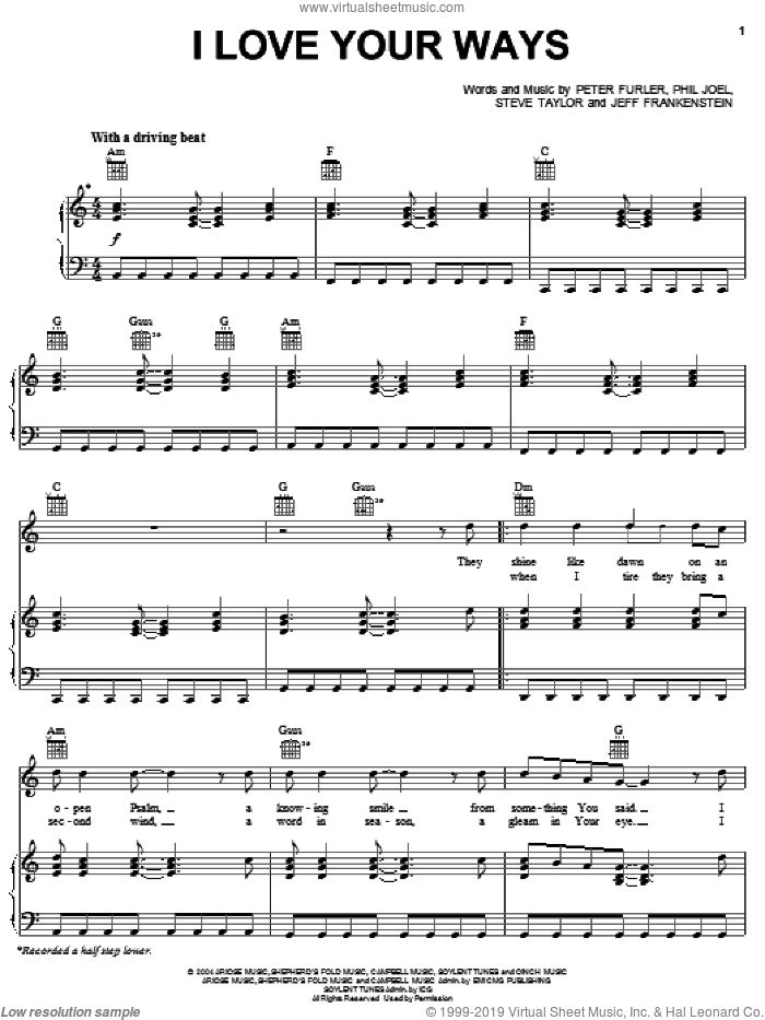 I Love Your Ways sheet music for voice, piano or guitar by Newsboys, Jeff Frankenstein, Peter Furler, Phil Joel and Steve Taylor, intermediate skill level