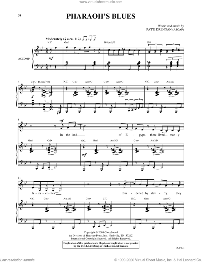 Pharaoh's Blues sheet music for voice and piano by Patti Drennan, intermediate skill level