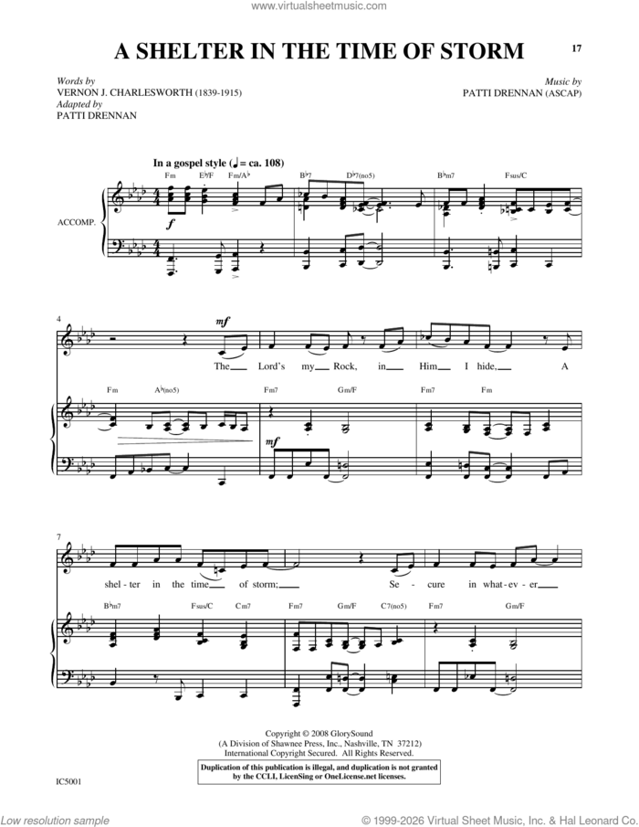 A Shelter In The Time Of Storm sheet music for voice and piano by Patti Drennan and Vernon J. Charlesworth, intermediate skill level
