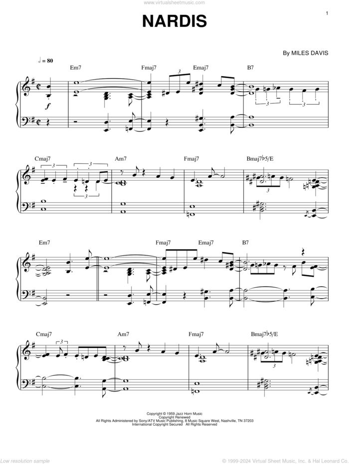 Nardis (arr. Brent Edstrom) [Jazz version] sheet music for piano solo by Miles Davis and Bill Evans, intermediate skill level