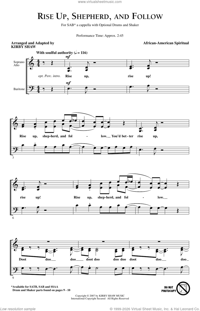 Rise Up, Shepherd, And Follow sheet music for choir (SAB: soprano, alto, bass) by Kirby Shaw and Miscellaneous, intermediate skill level
