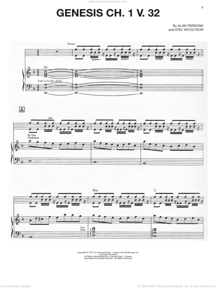 Genesis Ch. 1 V. 32 sheet music for voice, piano or guitar by Alan Parsons Project, Alan Parsons and Eric Woolfson, intermediate skill level