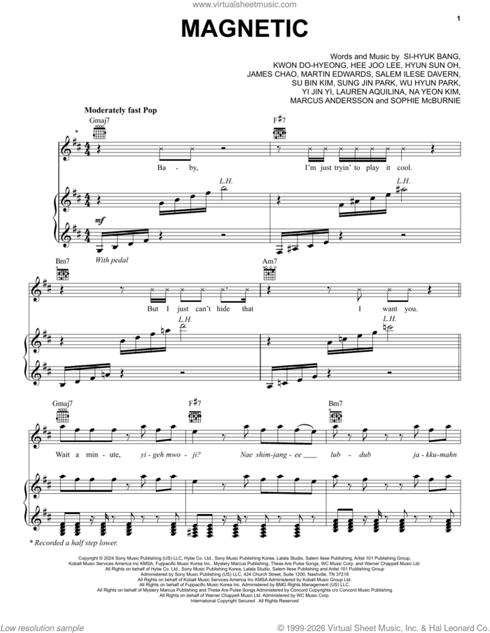 Magnetic sheet music for voice, piano or guitar by ILLIT, Hee Joo Lee, Hyun Sun Oh, James Chao, Kwon Do-hyeong, Lauren Aquilina, Marcus Andersson, Martin Edwards, Na Yeon Kim, Salem Ilese Davern, Si-Hyuk Bang, Sophie Mcburnie, Su Bin Kim, Sung Jin Park, Wu Hyun Park and Yi Jin Yi, intermediate skill level