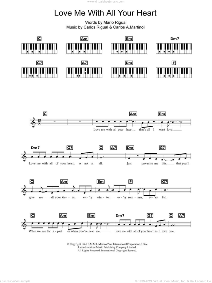 Love Me With All Your Heart (Cuando Calienta El Sol) sheet music for piano solo (chords, lyrics, melody) by The Ray Charles Singers, Ray Charles, Carlos A. Martinoli, Carlos Rigual and Mario Rigual, intermediate piano (chords, lyrics, melody)