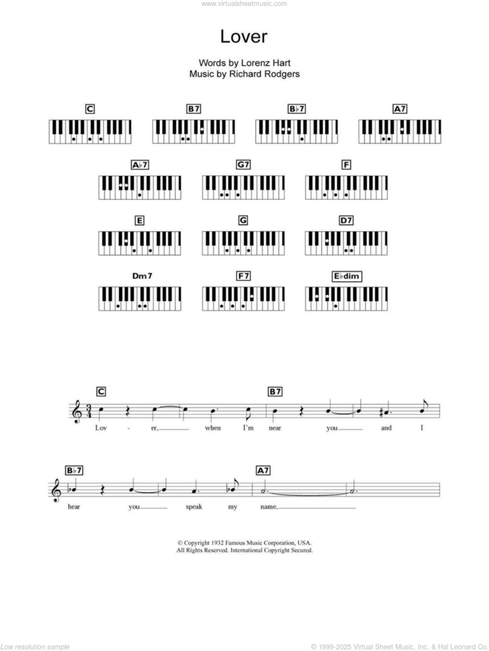 Lover sheet music for piano solo (chords, lyrics, melody) by Rodgers & Hart, Lorenz Hart and Richard Rodgers, intermediate piano (chords, lyrics, melody)