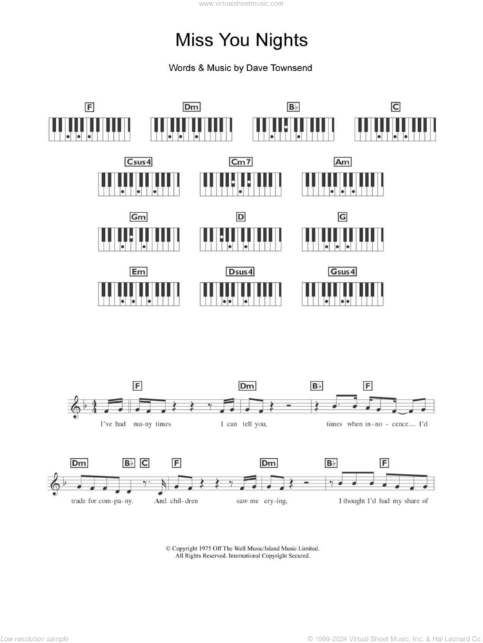 Miss You Nights sheet music for piano solo (chords, lyrics, melody) by Westlife and Dave Townsend, intermediate piano (chords, lyrics, melody)