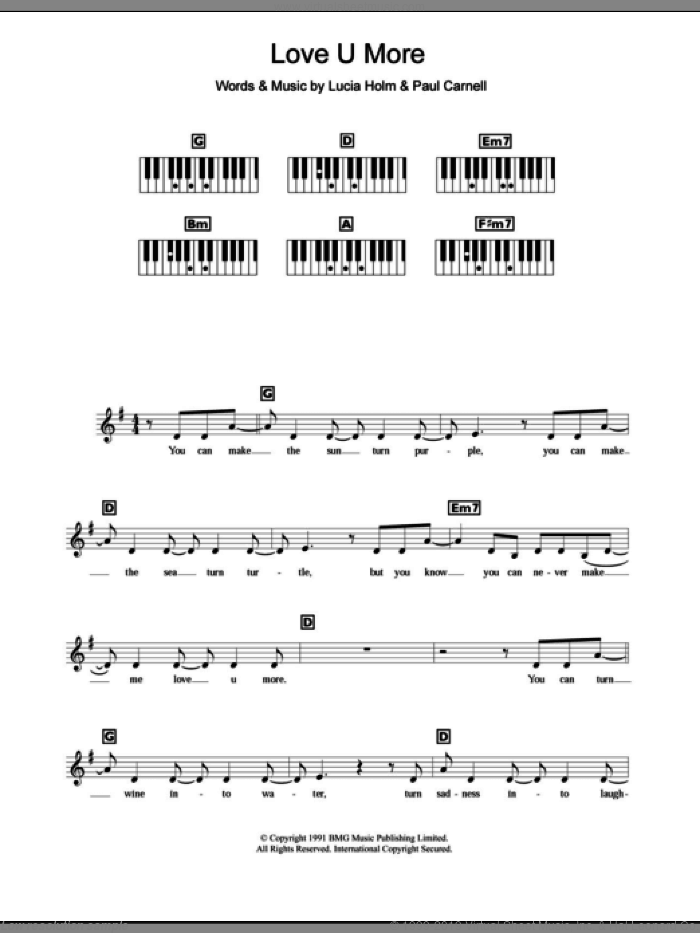 Love U More sheet music for piano solo (chords, lyrics, melody) by Steps, Lucia Holm and Paul Carnell, intermediate piano (chords, lyrics, melody)