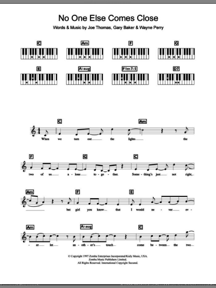 No One Else Comes Close sheet music for piano solo (chords, lyrics, melody) by Backstreet Boys, Gary Baker, Joe Thomas and Wayne Perry, intermediate piano (chords, lyrics, melody)