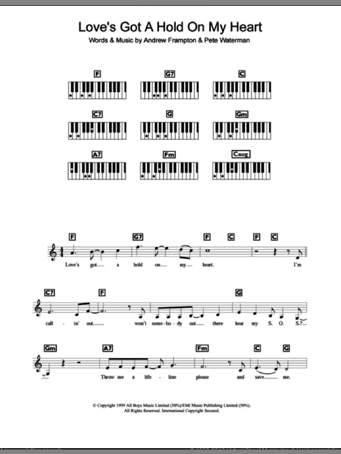 Love's Got A Hold On My Heart sheet music for piano solo (chords, lyrics, melody) by Steps, Andrew Frampton and Pete Waterman, intermediate piano (chords, lyrics, melody)
