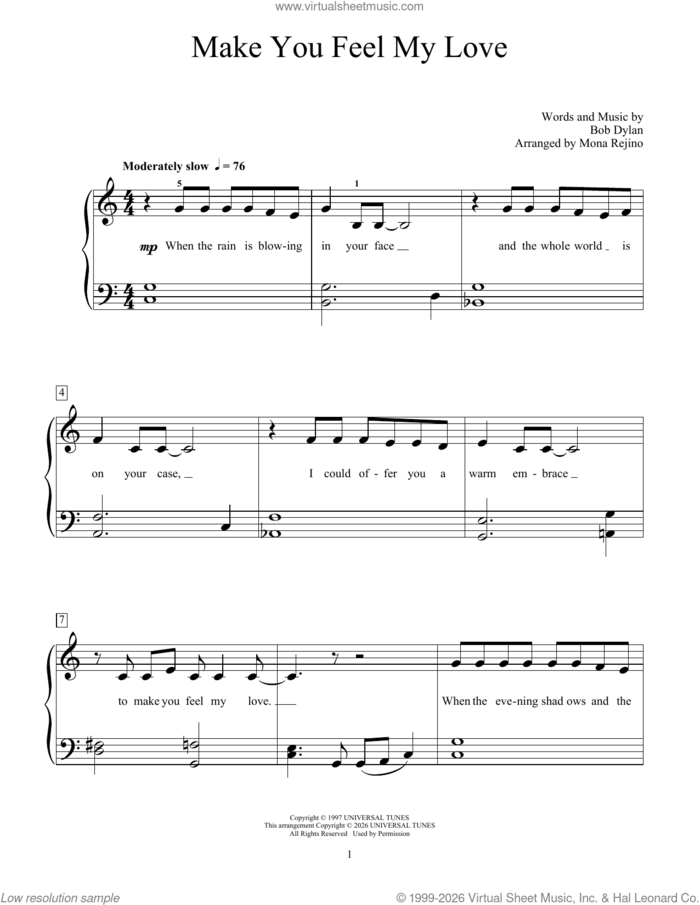 Make You Feel My Love (arr. Phillip Keveren) sheet music for piano solo (elementary) by Adele, Mona Rejino, Phillip Keveren and Bob Dylan, beginner piano (elementary)