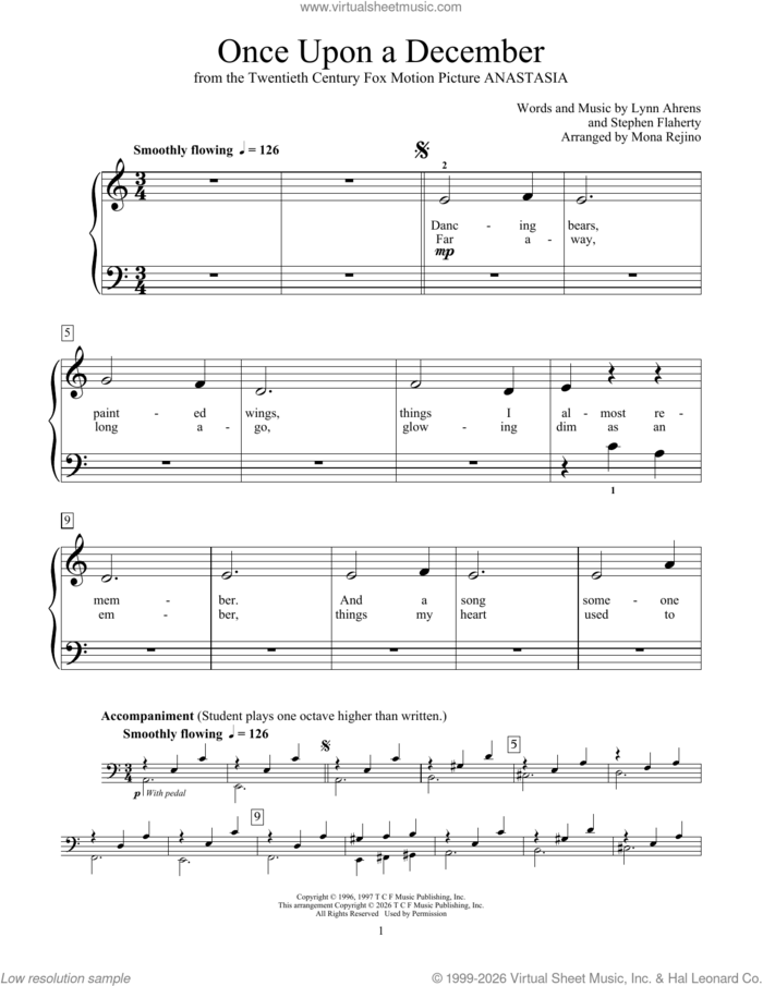 Once Upon A December (from Anastasia) (arr. Phillip Keveren) sheet music for piano solo (elementary) by Stephen Flaherty, Mona Rejino, Phillip Keveren and Lynn Ahrens, beginner piano (elementary)