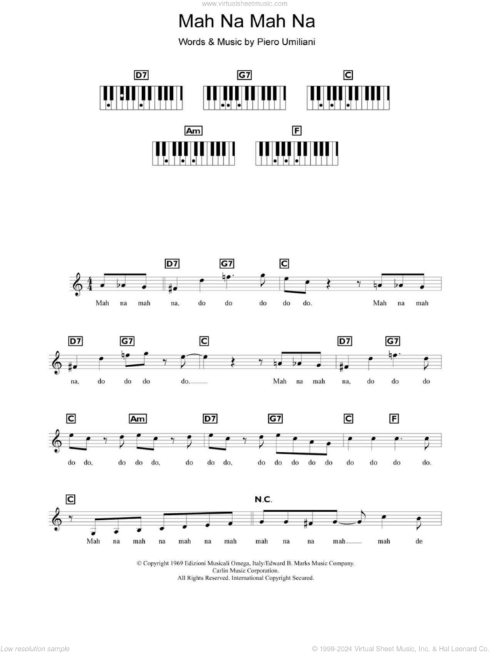 Mah Na Mah Na sheet music for piano solo (chords, lyrics, melody) by The Muppets and Piero Umiliani, intermediate piano (chords, lyrics, melody)