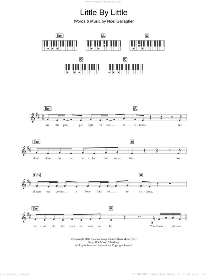 Little By Little sheet music for piano solo (chords, lyrics, melody) by Oasis and Noel Gallagher, intermediate piano (chords, lyrics, melody)