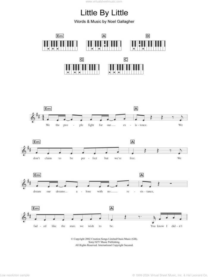 Little By Little sheet music for piano solo (chords, lyrics, melody) by Oasis and Noel Gallagher, intermediate piano (chords, lyrics, melody)