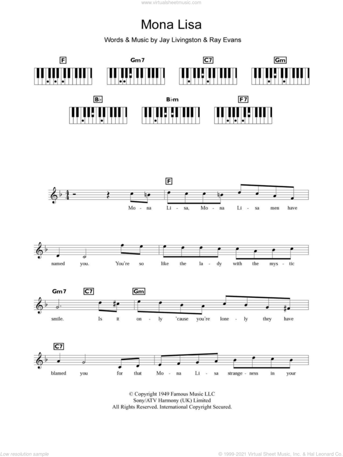 Mona Lisa sheet music for piano solo (chords, lyrics, melody) by Nat King Cole, Manuel Seal, Jay Livingston and Ray Evans, intermediate piano (chords, lyrics, melody)