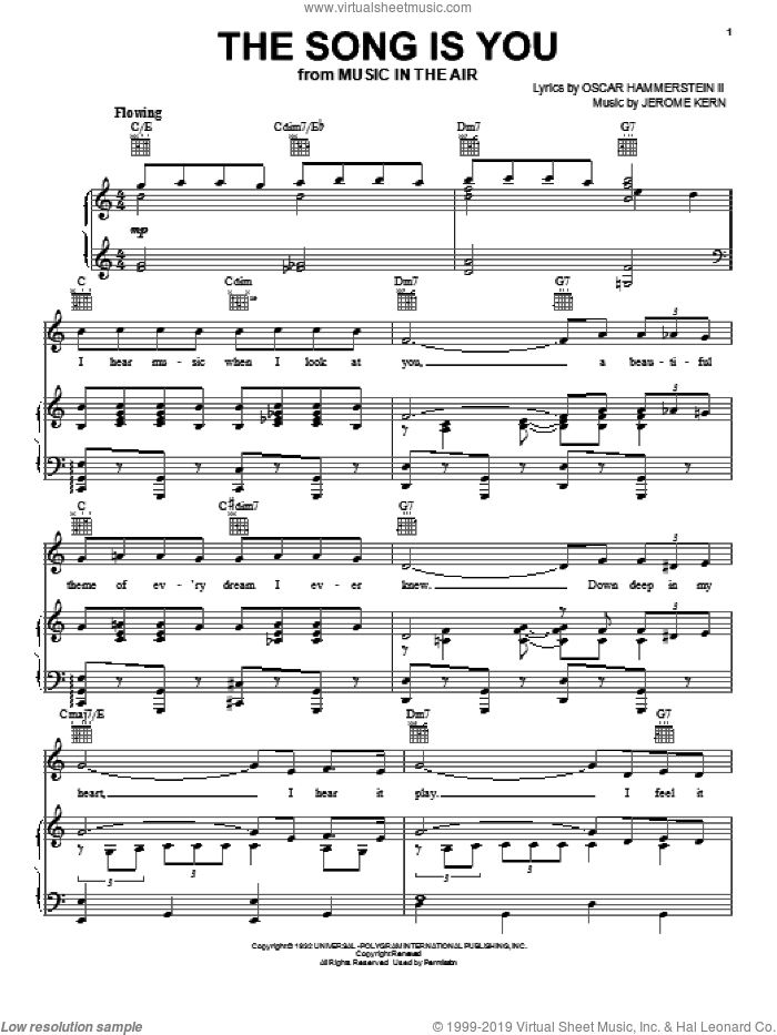 The Song Is You sheet music for voice, piano or guitar by Frank Sinatra, Jerome Kern and Oscar II Hammerstein, intermediate skill level