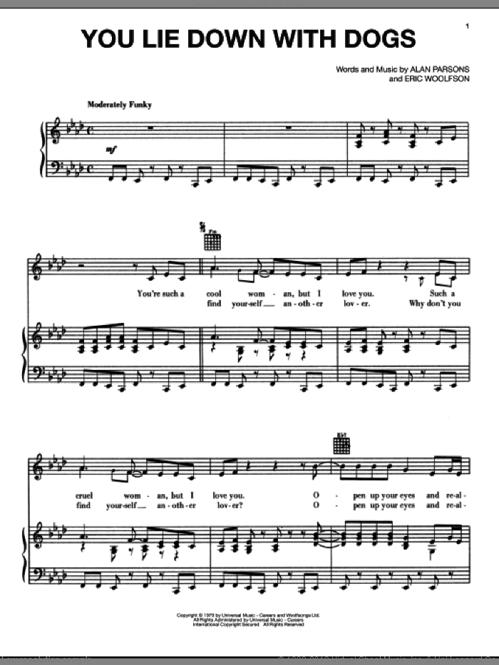 You Lie Down With Dogs sheet music for voice, piano or guitar by Alan Parsons Project, Alan Parsons and Eric Woolfson, intermediate skill level