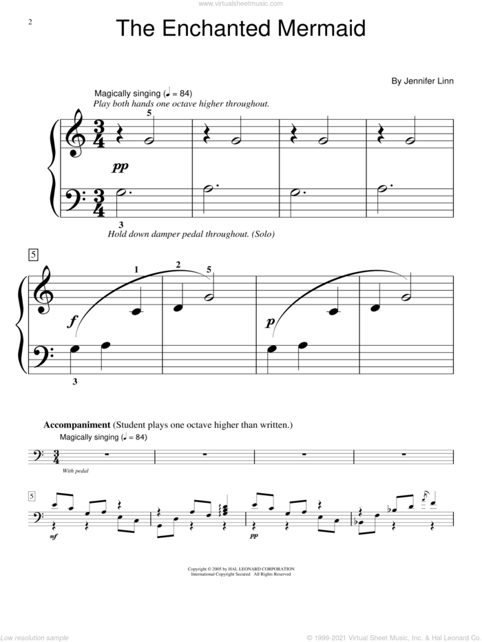 The Enchanted Mermaid sheet music for piano solo (elementary) by Jennifer Linn and Miscellaneous, beginner piano (elementary)