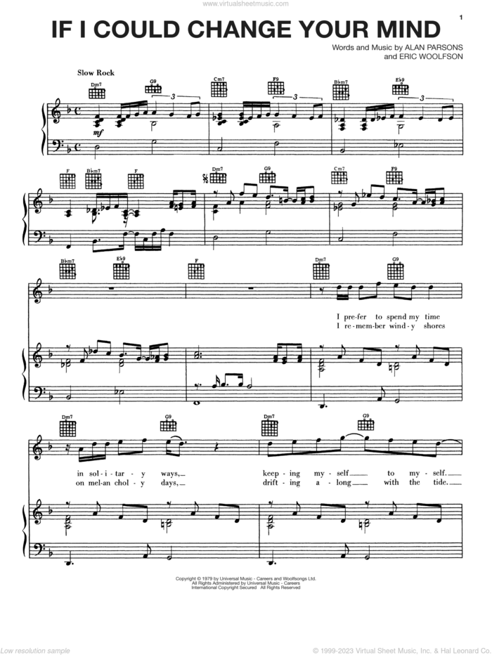 If I Could Change Your Mind sheet music for voice, piano or guitar by Alan Parsons Project, Alan Parsons and Eric Woolfson, intermediate skill level