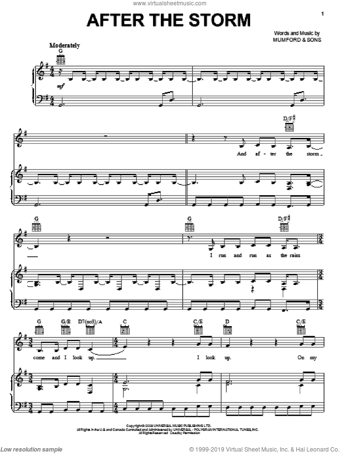 After The Storm sheet music for voice, piano or guitar by Mumford & Sons, intermediate skill level
