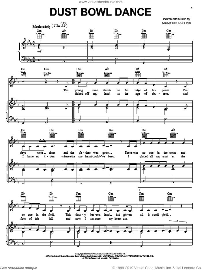 Dust Bowl Dance sheet music for voice, piano or guitar by Mumford & Sons, intermediate skill level