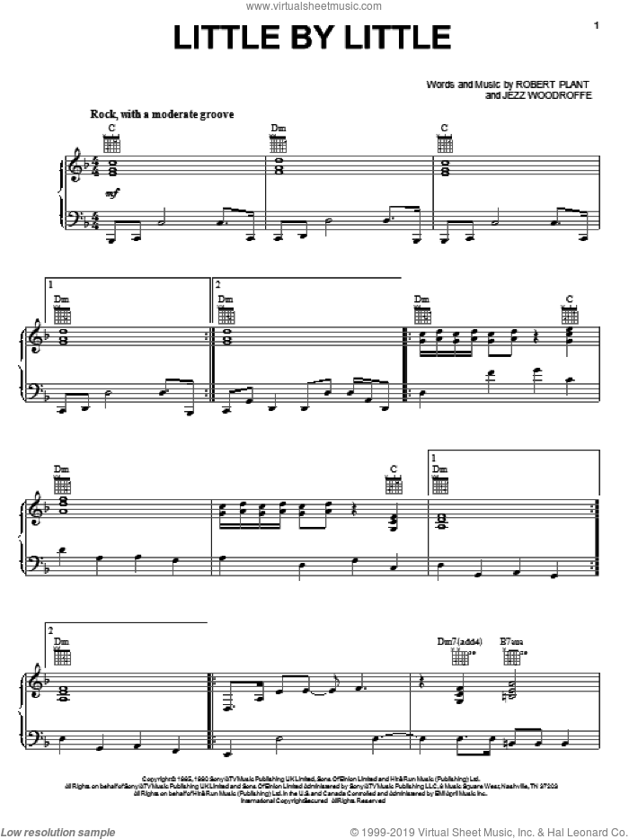 Little By Little sheet music for voice, piano or guitar by Robert Plant and Jezz Woodroffe, intermediate skill level