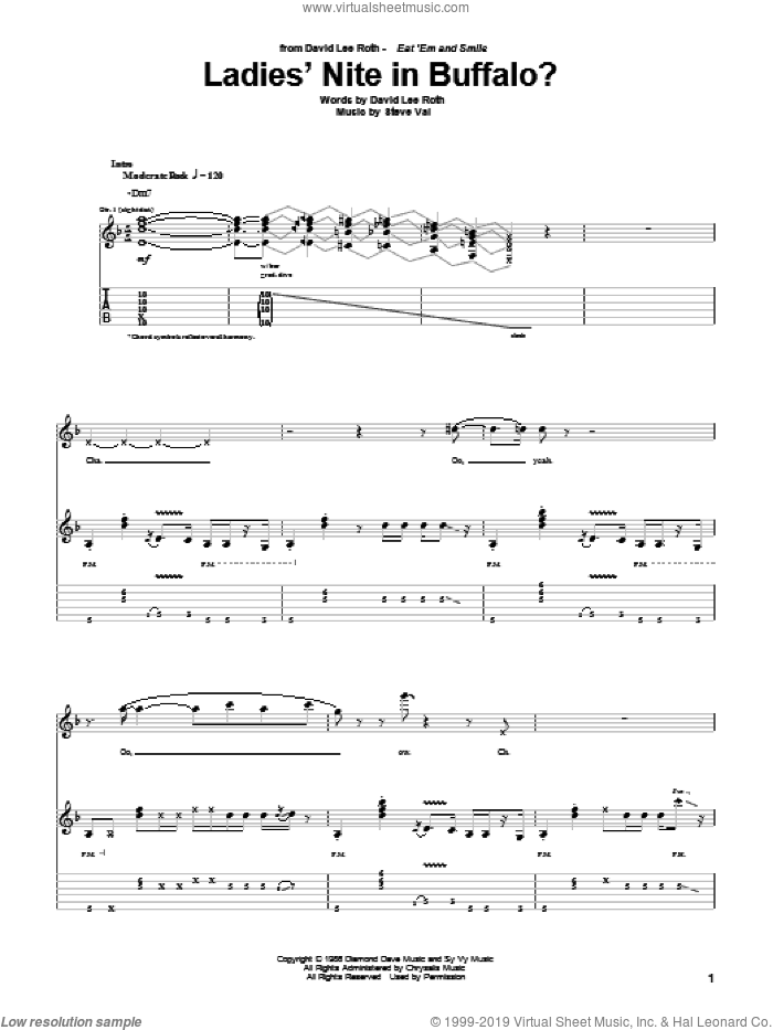 Ladies' Nite In Buffalo? sheet music for guitar (tablature) by David Lee Roth and Steve Vai, intermediate skill level