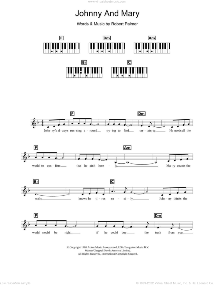 Johnny And Mary sheet music for piano solo (chords, lyrics, melody) by Robert Palmer, intermediate piano (chords, lyrics, melody)
