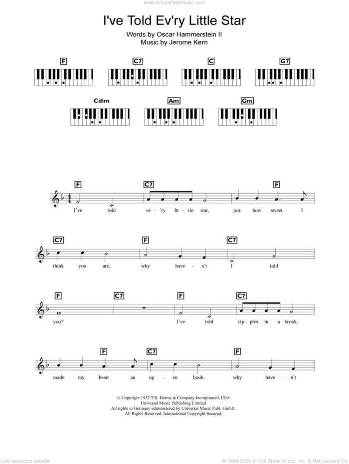 I've Told Ev'ry Little Star sheet music for piano solo (chords, lyrics, melody) by Jerome Kern and Oscar II Hammerstein, intermediate piano (chords, lyrics, melody)