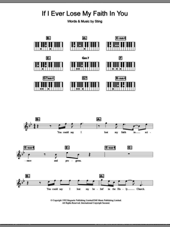 If I Ever Lose My Faith In You sheet music for piano solo (chords, lyrics, melody) by Sting, intermediate piano (chords, lyrics, melody)