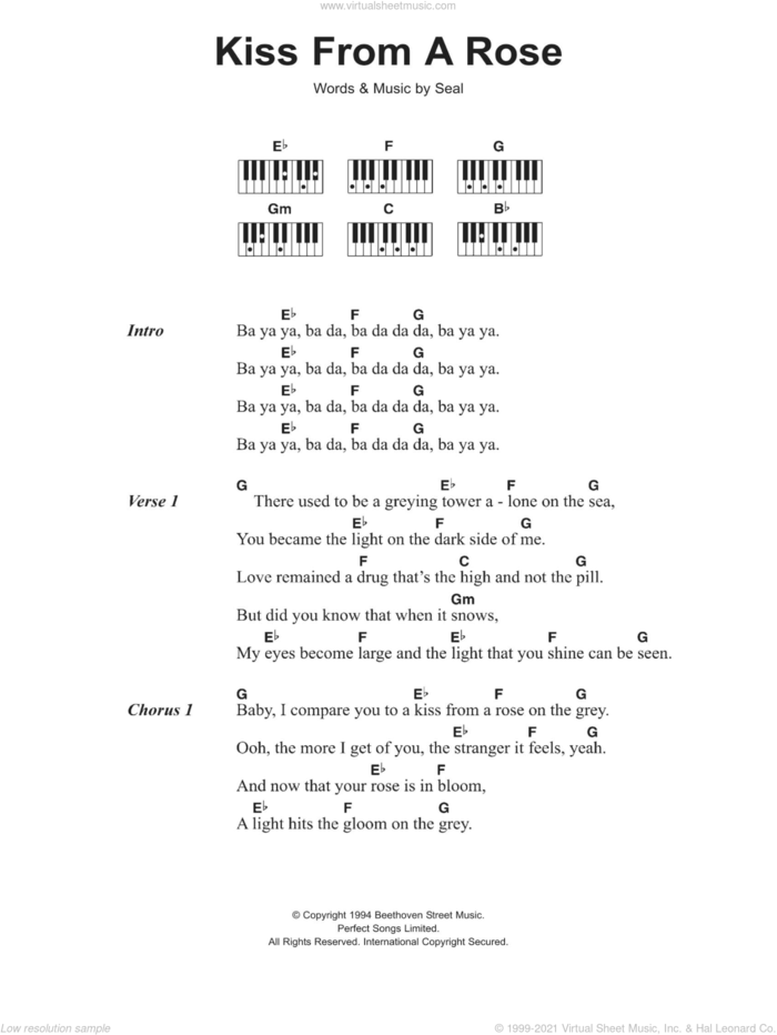 Kiss From A Rose sheet music for piano solo (chords, lyrics, melody) by Manuel Seal, intermediate piano (chords, lyrics, melody)