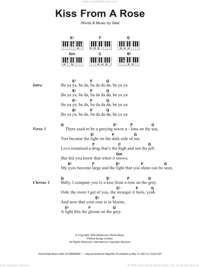 Kiss From A Rose sheet music for piano solo (chords, lyrics, melody) by Manuel Seal, intermediate piano (chords, lyrics, melody)