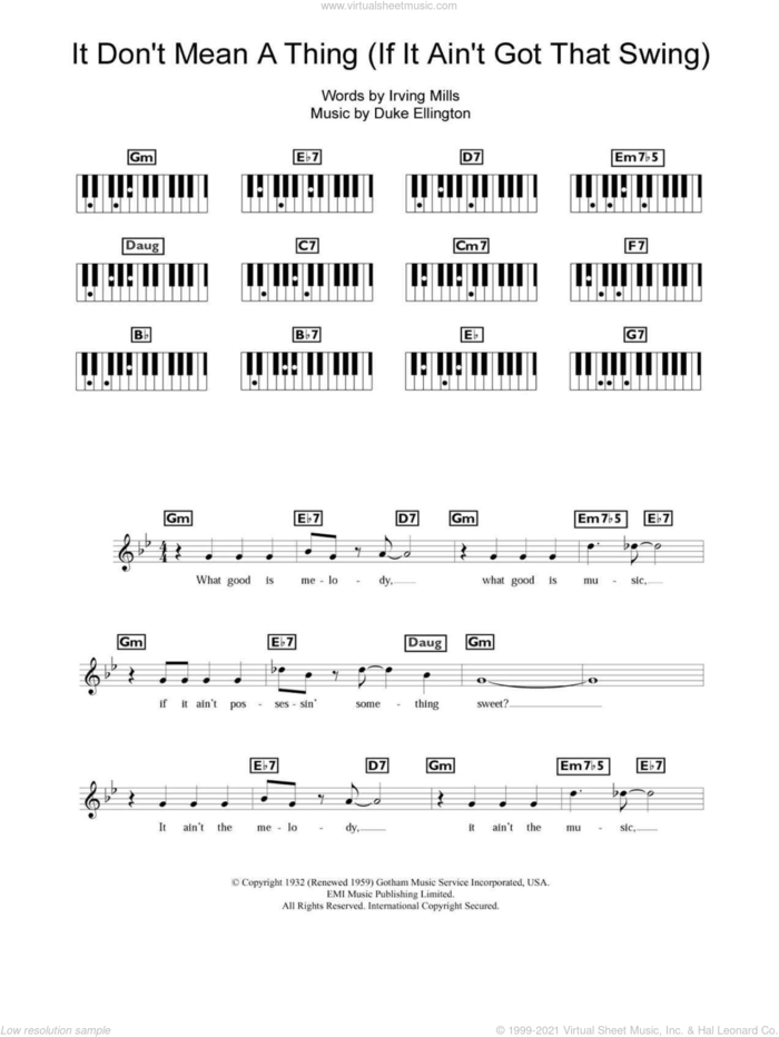 It Don't Mean A Thing (If It Ain't Got That Swing) sheet music for piano solo (chords, lyrics, melody) by Eva Cassidy, Duke Ellington and Irving Mills, intermediate piano (chords, lyrics, melody)