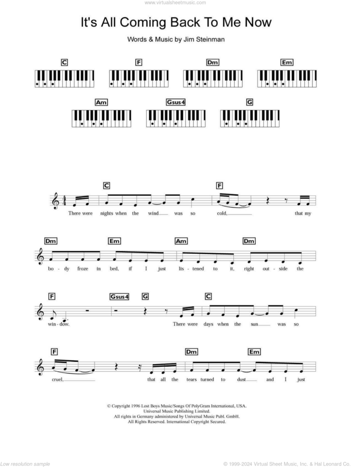 It's All Coming Back To Me Now sheet music for piano solo (chords, lyrics, melody) by Celine Dion and Jim Steinman, intermediate piano (chords, lyrics, melody)