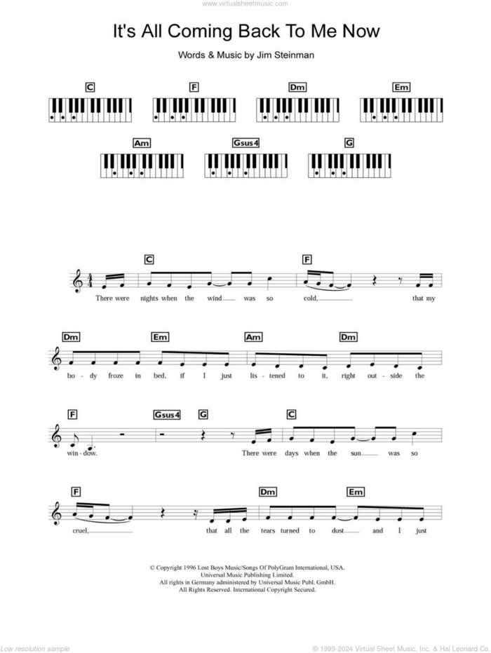 It's All Coming Back To Me Now sheet music for piano solo (chords, lyrics, melody) by Celine Dion and Jim Steinman, intermediate piano (chords, lyrics, melody)