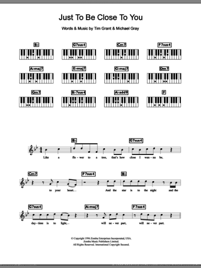 Just To Be Close To You sheet music for piano solo (chords, lyrics, melody) by Backstreet Boys, Michael Gray and Tim Grant, intermediate piano (chords, lyrics, melody)