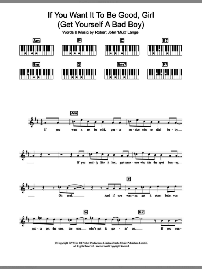 If You Want It To Be Good Girl (Get Yourself A Bad Boy) sheet music for piano solo (chords, lyrics, melody) by Backstreet Boys and Robert John Lange, intermediate piano (chords, lyrics, melody)