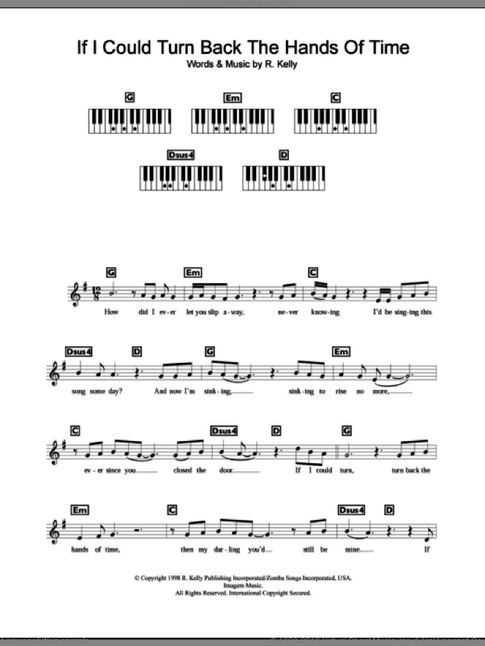If I Could Turn Back The Hands Of Time sheet music for piano solo (chords, lyrics, melody) by Robert Kelly, intermediate piano (chords, lyrics, melody)