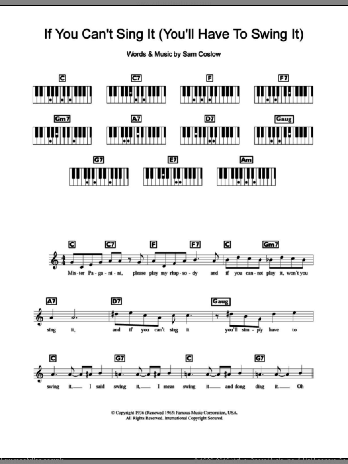 If You Can't Sing It (You'll Have To Swing It) sheet music for piano solo (chords, lyrics, melody) by Ella Fitzgerald and Sam Coslow, intermediate piano (chords, lyrics, melody)