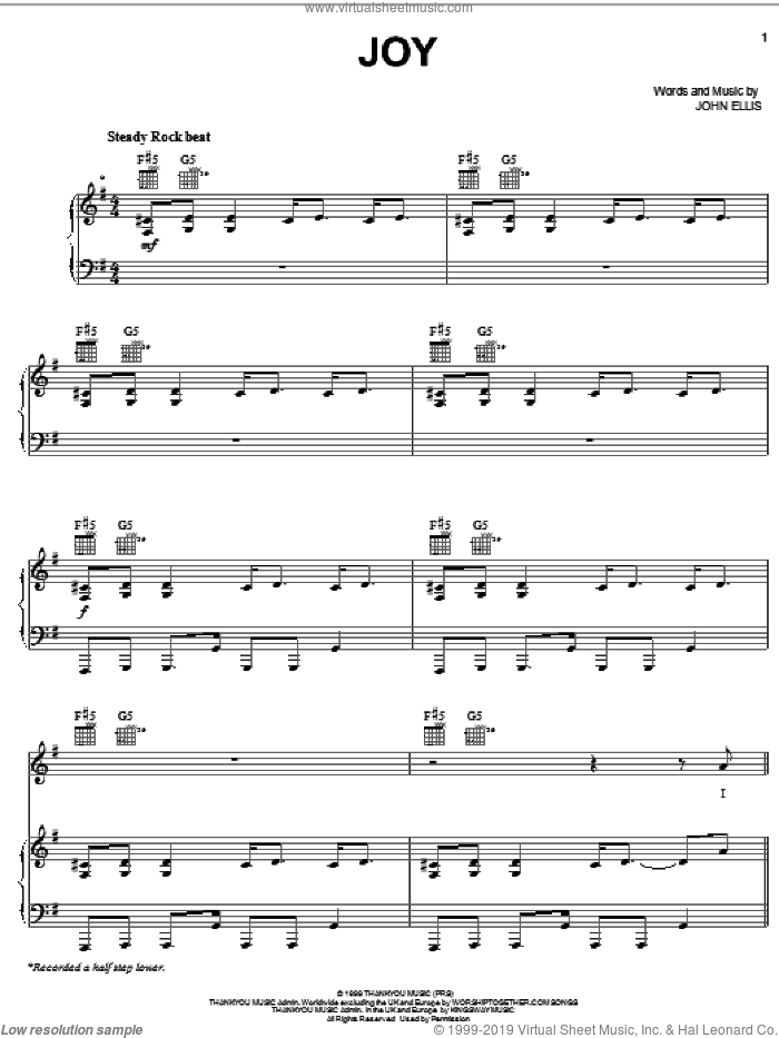 Joy sheet music for voice, piano or guitar by Tree63, Paul Oakley, Tim Hughes and John Ellis, intermediate skill level