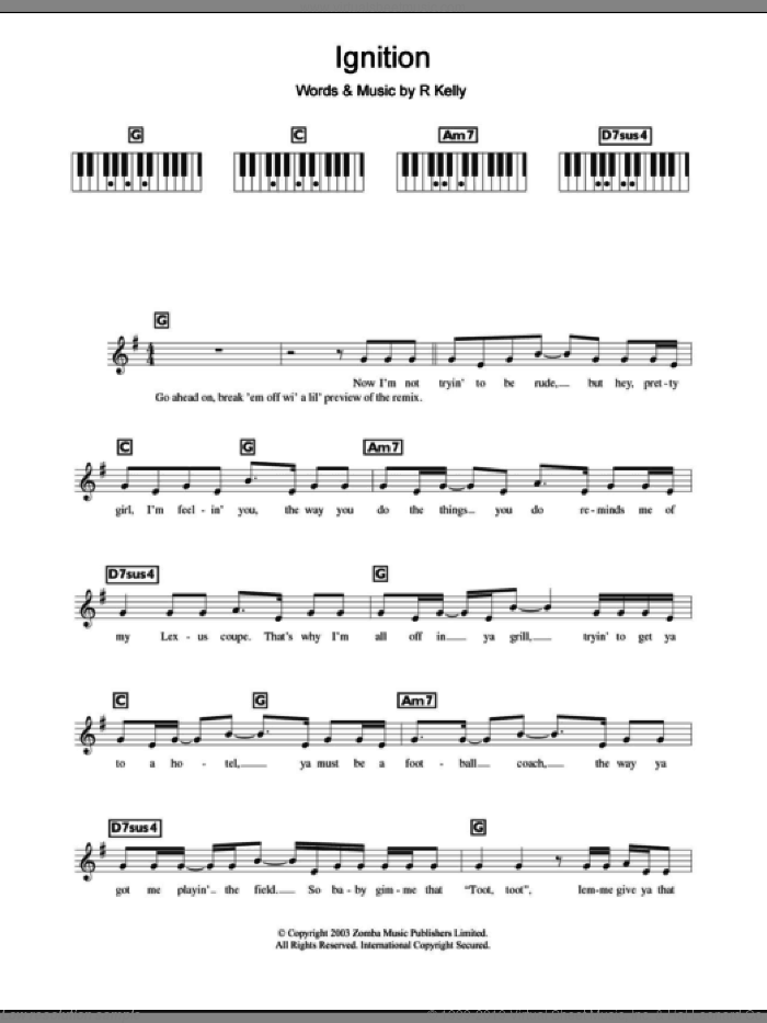 Ignition (Remix) sheet music for piano solo (chords, lyrics, melody) by Robert Kelly, intermediate piano (chords, lyrics, melody)