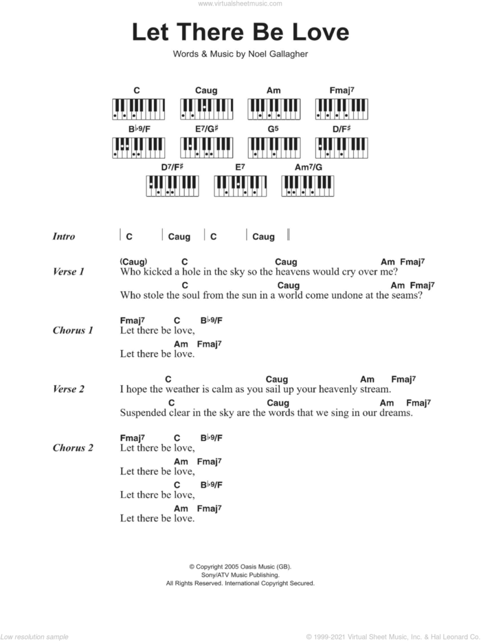 Let There Be Love sheet music for piano solo (chords, lyrics, melody) by Oasis and Noel Gallagher, intermediate piano (chords, lyrics, melody)