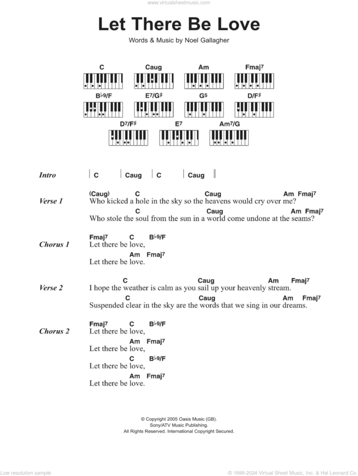 Let There Be Love sheet music for piano solo (chords, lyrics, melody) by Oasis and Noel Gallagher, intermediate piano (chords, lyrics, melody)