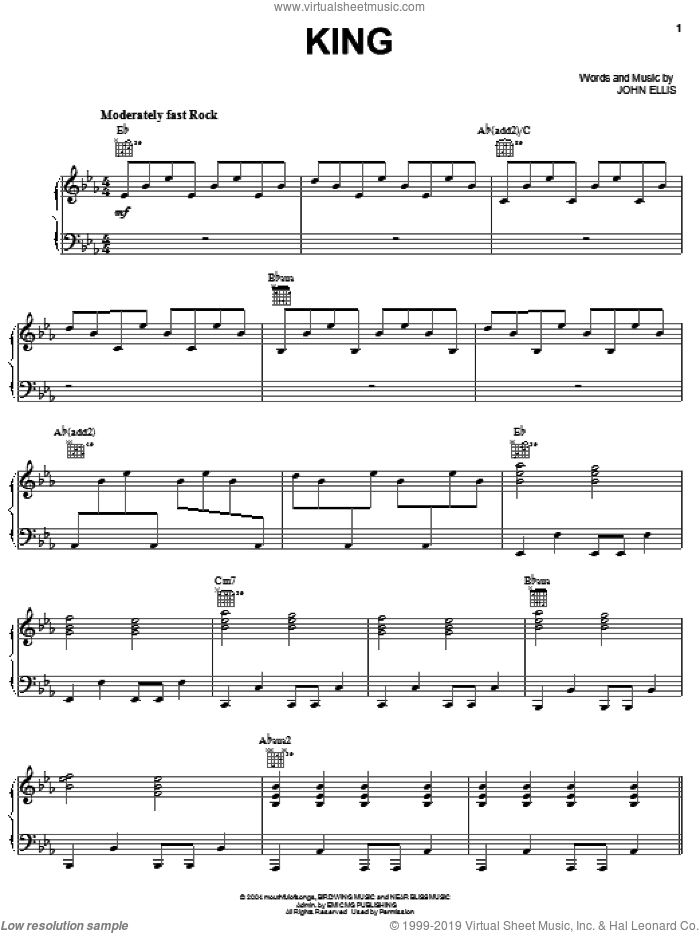 King sheet music for voice, piano or guitar by Tree63 and John Ellis, intermediate skill level