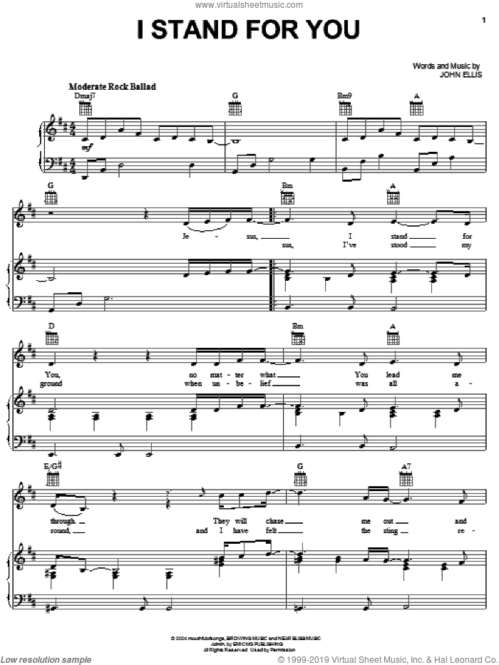 I Stand For You sheet music for voice, piano or guitar by Tree63 and John Ellis, intermediate skill level