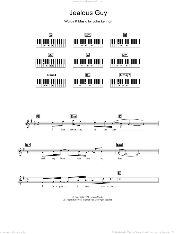 Jealous Guy sheet music for piano solo (chords, lyrics, melody) by John Lennon, intermediate piano (chords, lyrics, melody)