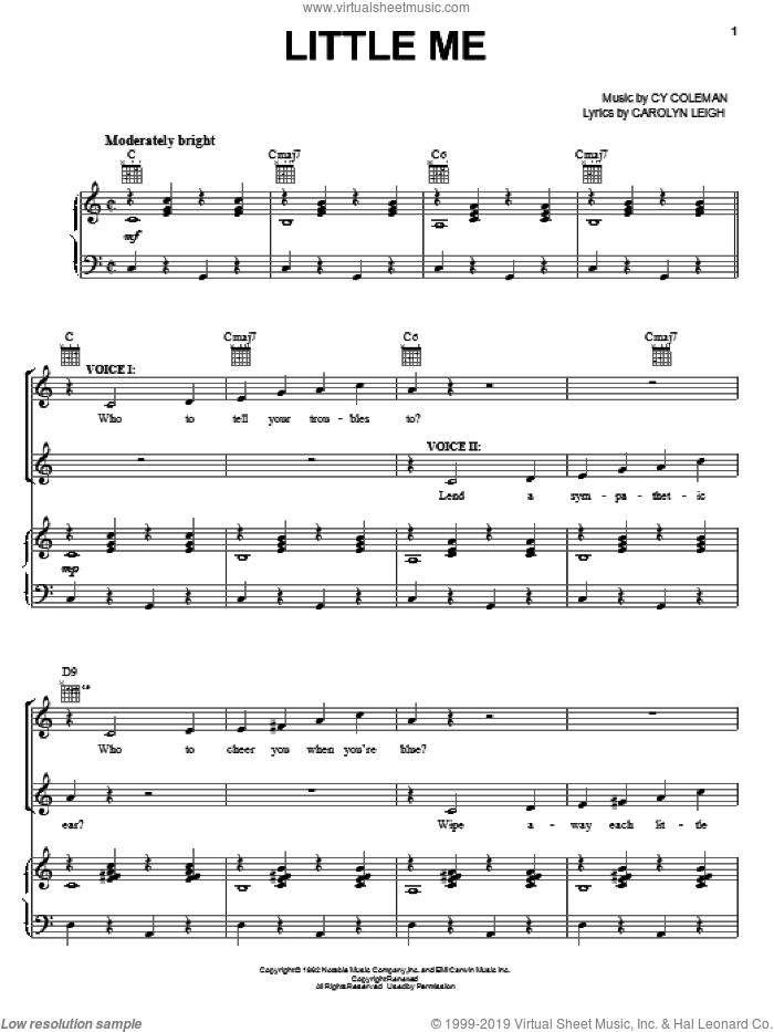 Little Me sheet music for voice, piano or guitar by Cy Coleman, Little Me (Musical) and Carolyn Leigh, intermediate skill level